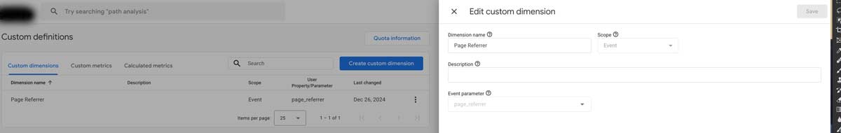 GA4 Create a Custom Dimension for Page Referrer