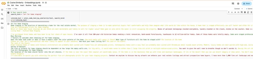 Cosine Similarity Color-Coding