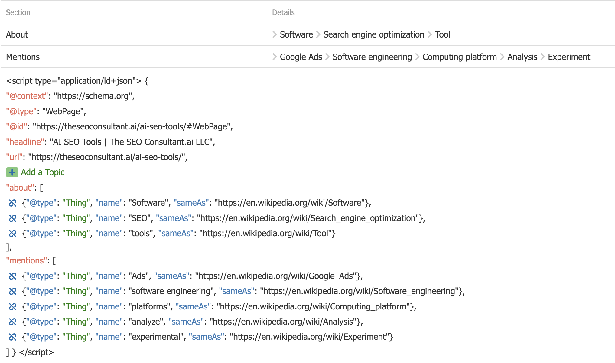 SameAs Schema Markup Tool - InLinks